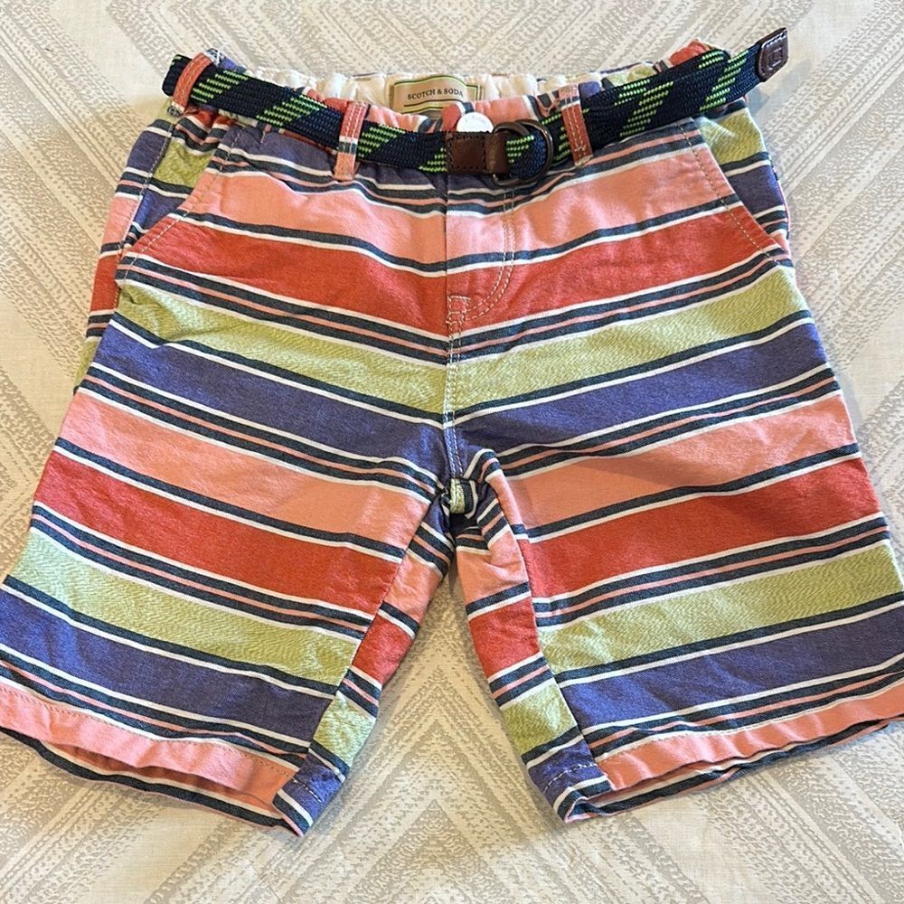Scotch & Soda Boys Colorful Striped Belted Shorts - Size 6